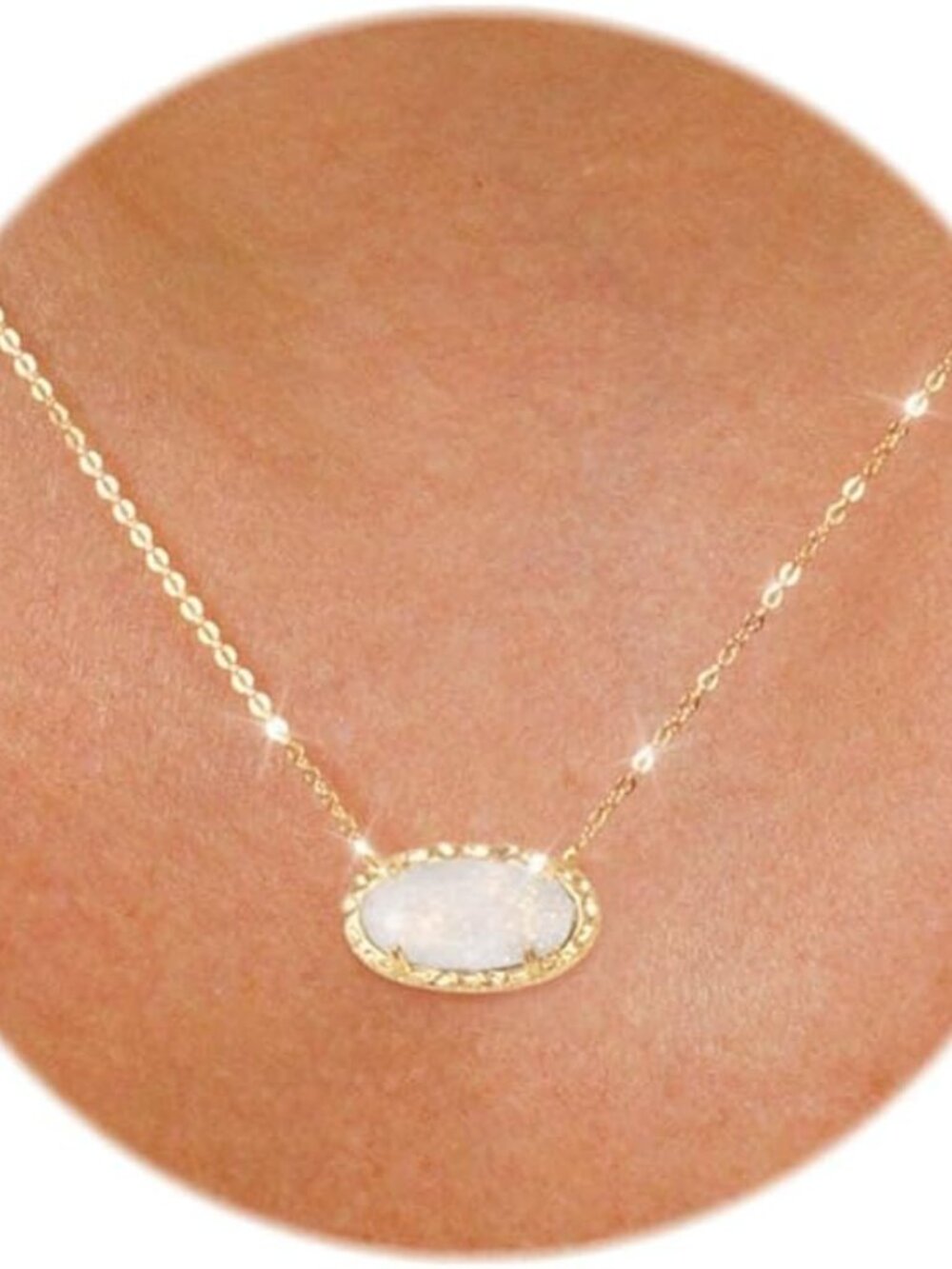 Gold Necklace for Women 14k Gold Plated Dainty Oval Pendant Necklace Red Rose Qu